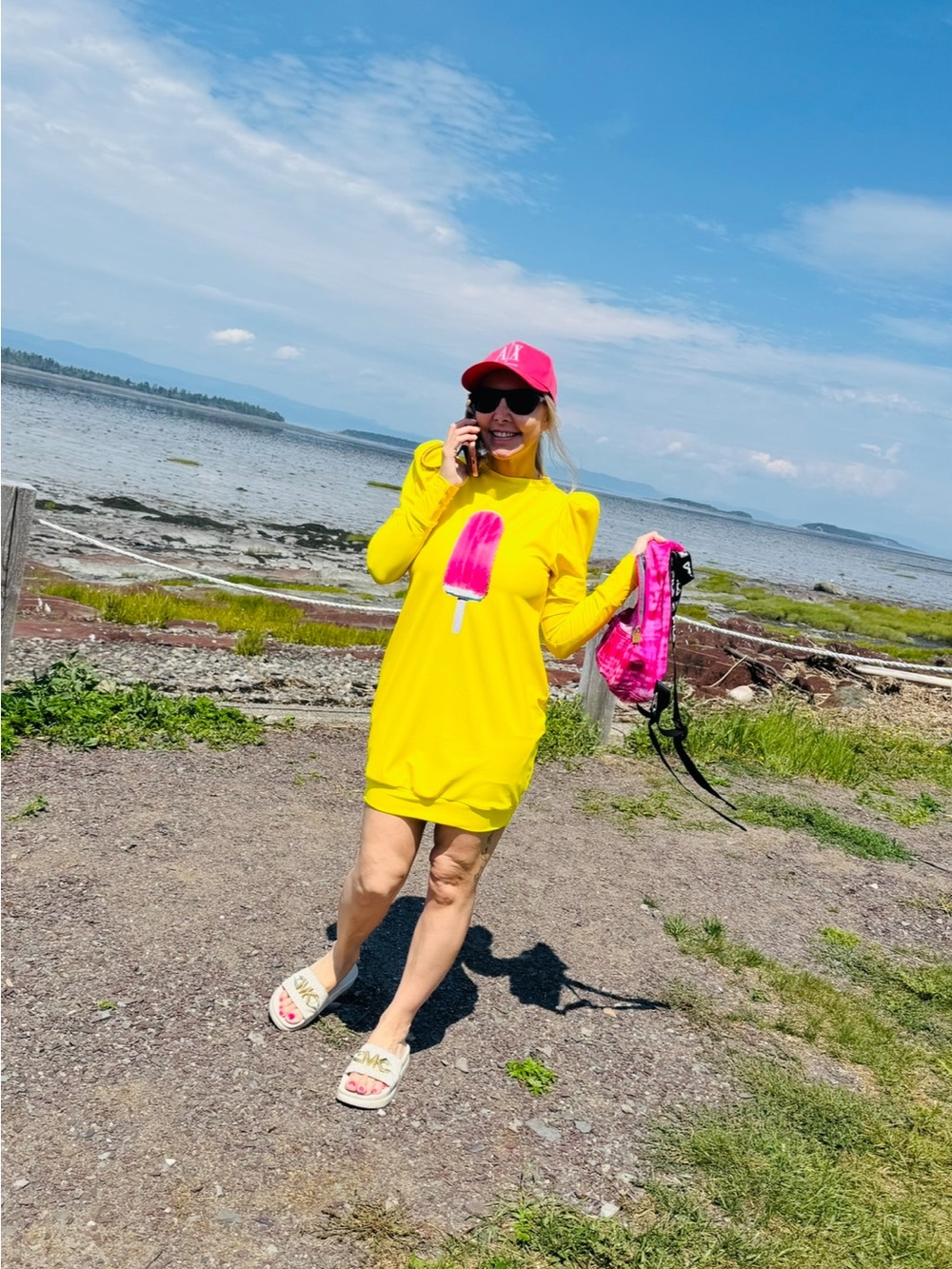 Yellow Popsicle Graphic Long-Sleeve Dress